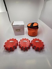 QTY 3 BBMi LED Road Flares Emergency Lights Disc Flashing Warning, Orange