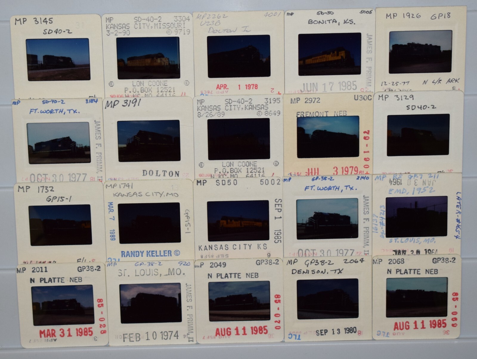 Lot Of 20 Railroad Slides MP Missouri Pacific Diesel Locomotives 