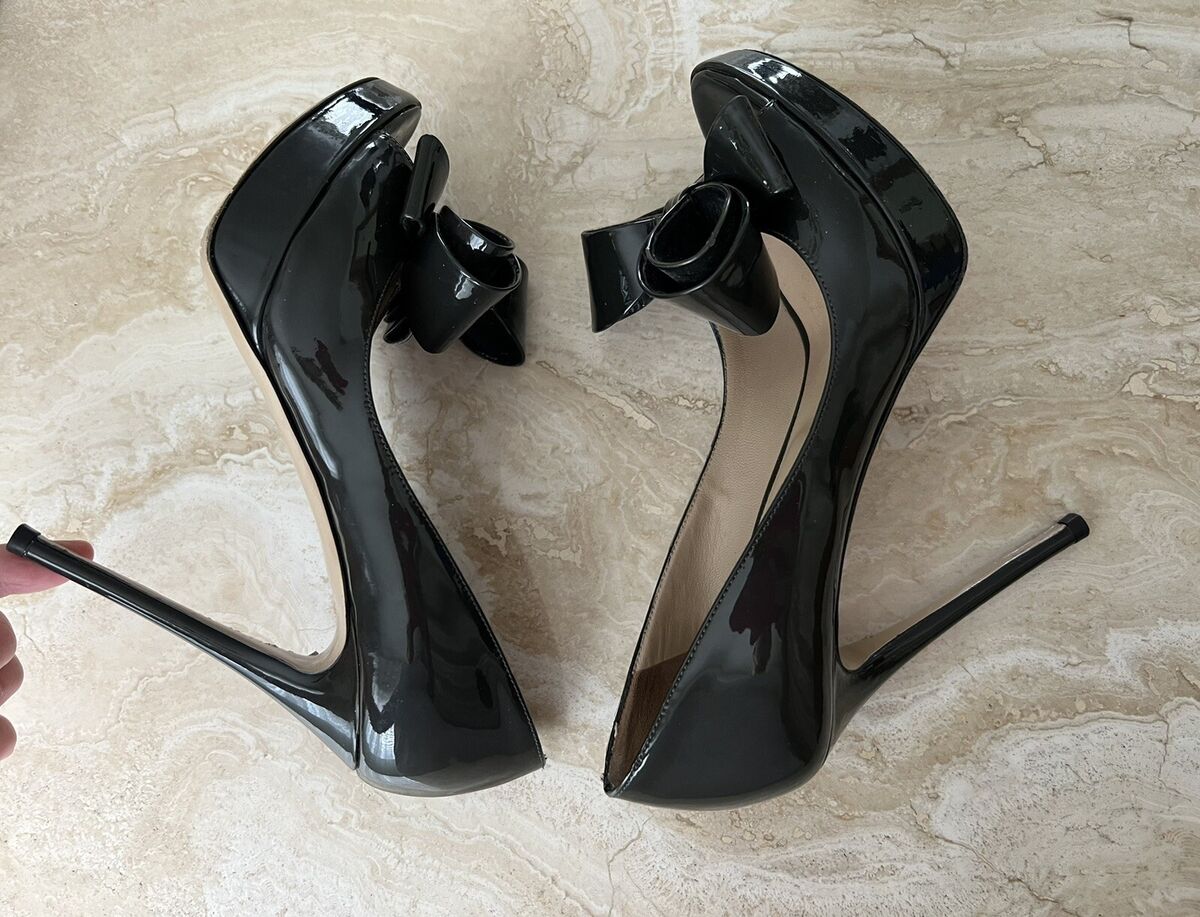 Valentino Bow Ribbon Shoes High Heels Platform D Gray Black Valentino Bow Ribbon Shoes High Heels Platform D Gray Black