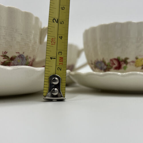 Copeland Spode Rose Briar Set Of (4) Footed Tea Cups And Saucers (Crazing) - Picture 10 of 12