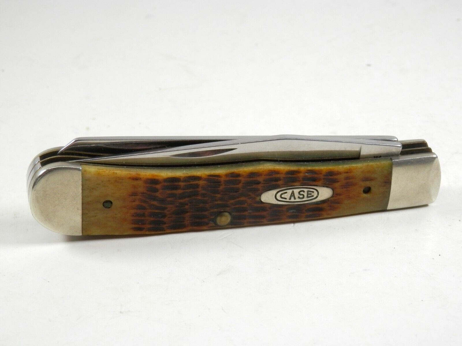 CASE XX 6254 SS FOLDING 2BLADE TRAPPERS POCKET KNIFE WITH AMBER BONE
