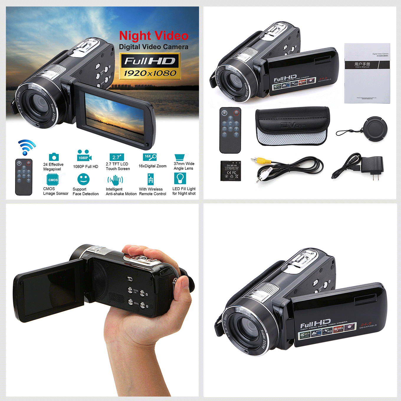 3.0" HD 24MP 1080P 18X Digital DV Camcorder Infrared Night Video Recorder Camera eBay