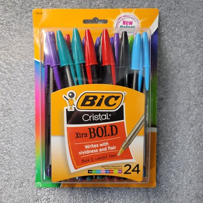 BIC Cristal Xtra Bold Fashion Ballpoint Pen 1.6mm, Assorted Colors, 24ct - NEW