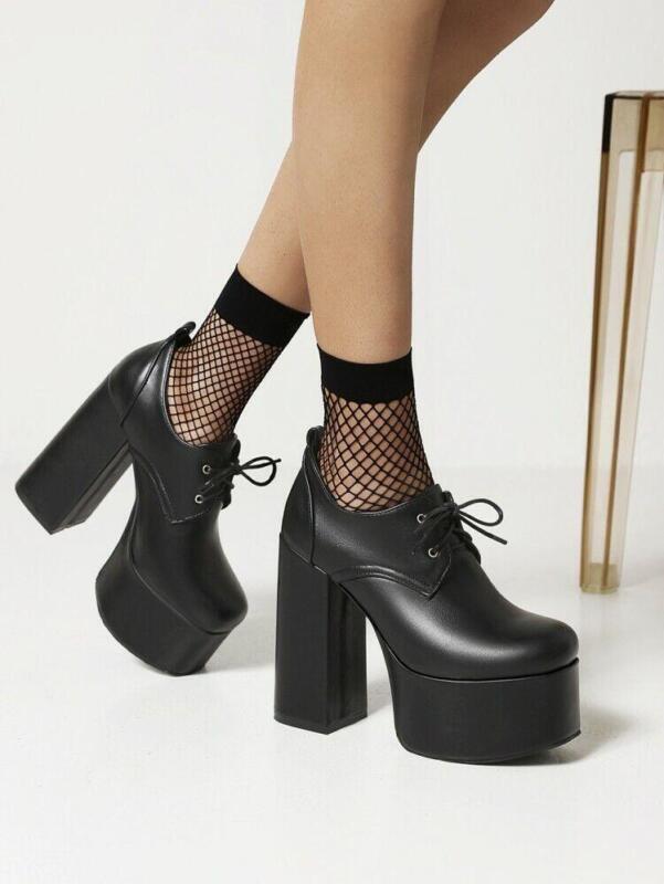Women's Platform High Heels Gothic Round Toe Lace Up Shoes Punk Prom Dress  Pumps | eBay