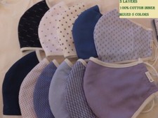 5 Pack Washable Fabric Face Masks 3 layers 100 cotton elastic adjustable