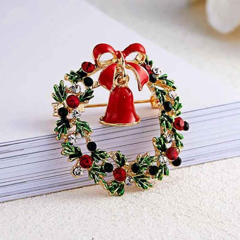 Christmas Colourful Circle Wreath Brooch Full of Rhinestones Pin