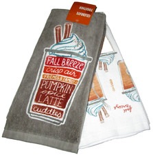 FALL Kitchen Towel Set 16.5" X 26" FALL BREEZE/PUMPKIN SPICE LATTIE 2 DESIGNS