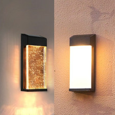Solar Wall light Post Lamp Garden Square Frosted Glass Waterproof Outdoor Auto