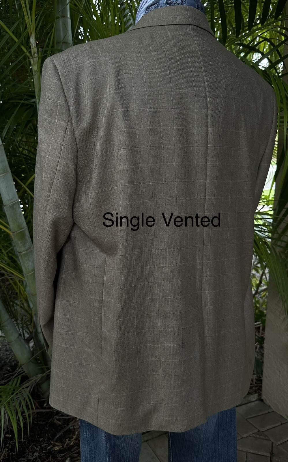 JOSEPH FEISS GOLDMENS SUIT JACKET SIZE 50 TAUPE WINDOWPANE SPORT COAT