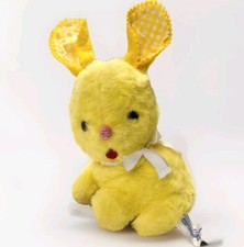 Vtg Knickerbocker Yellow Easter Bunny Kuddles Wind Up Musical Plush Gingham 70s