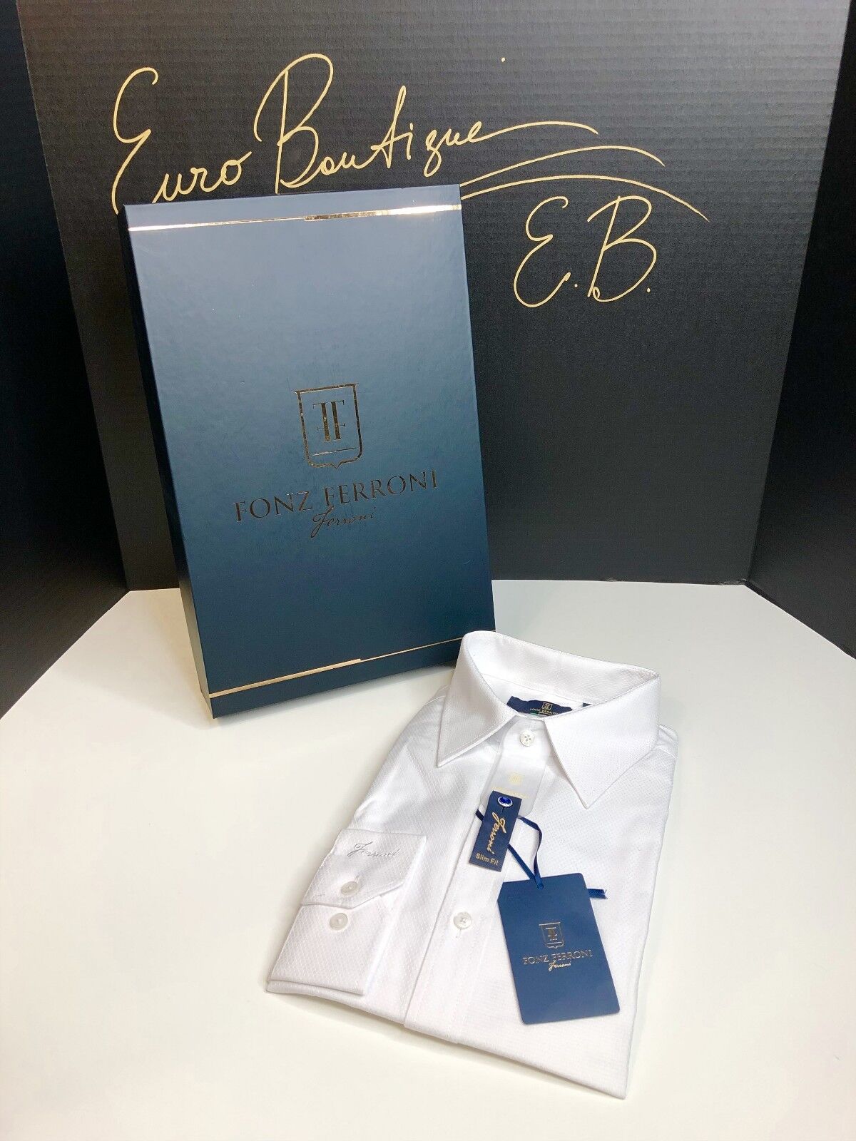 Fonz Ferroni Dress Courier shipping free Shirt White Sleeve service 15.5 Embroidered Luxury Sz