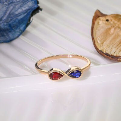 14K Gold Natural Ruby And Blue Sapphire Gemstone Infinity Ring