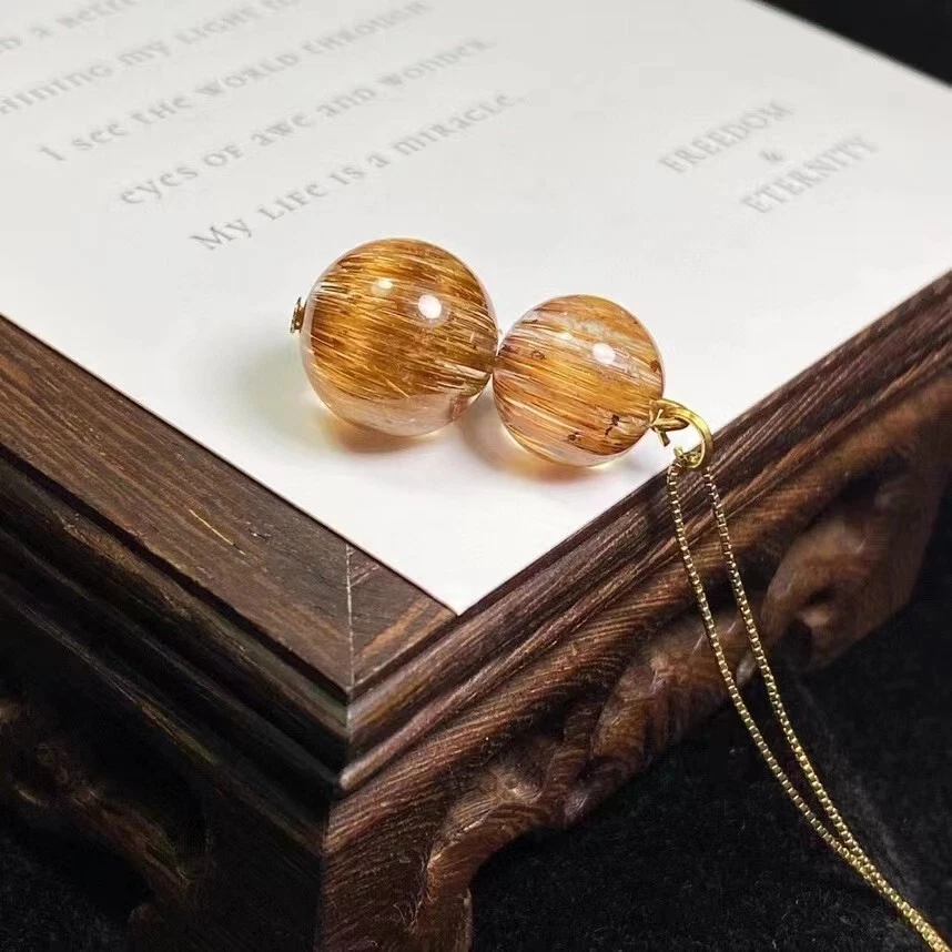 Natural Copper Rutilated Quartz Ball Sphere Pendant AAAAA with chain - Image 2 of 4