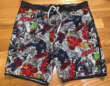 Marvel Comics Superhero Swim Trunks Board Shorts Men  s Adult Size 2XL Spiderman