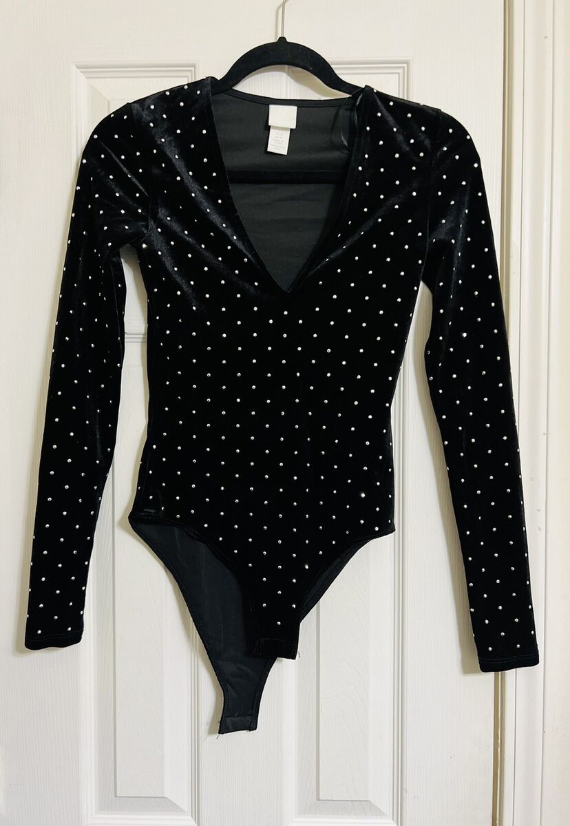 H & M Womens Size XS Body suit Romper Black Velour Silver H & M Womens Size XS Body suit Romper Black Velour Silver