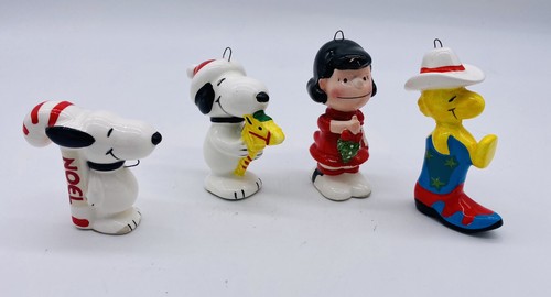 Vintage Lot 4 Snoopy Peanuts Christmas Ornaments United Feature Syndicate Damage - 第 1/10 張圖片