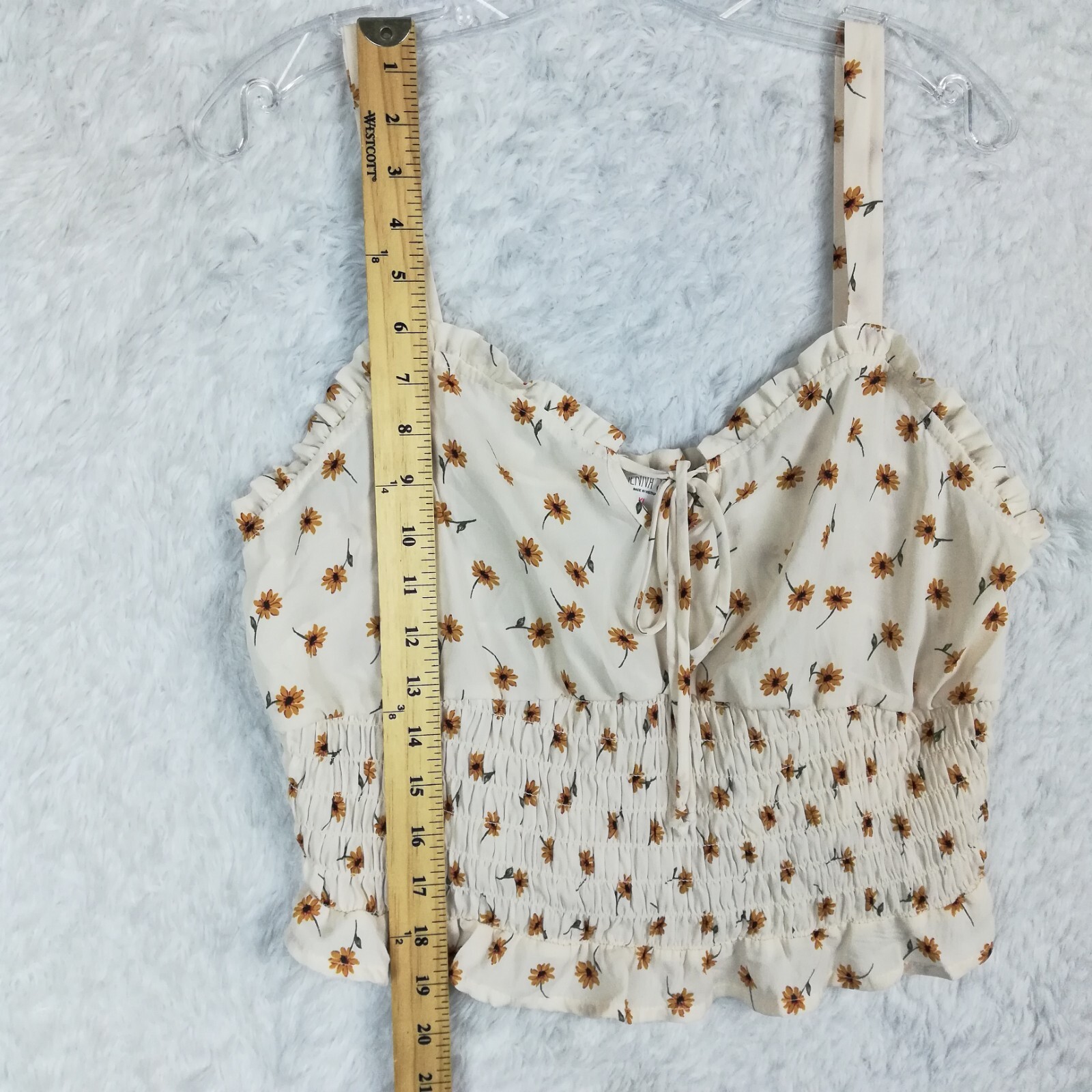 Sienna Sky Womens Blouse Cropped Cream Daisy Gardencore Ruffle Prairie Boho XL