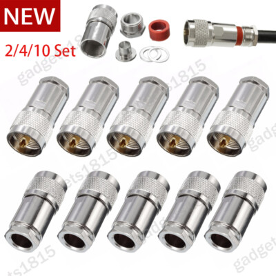 2/4/10pcs UHF PL-259 Male Clamp Type RF Connector for RG8/RG213/LMR400 Coax Wire