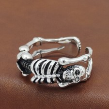 Solid 925 Sterling Thai Silver Hip Hop Skeletons  Skulls Open Ring