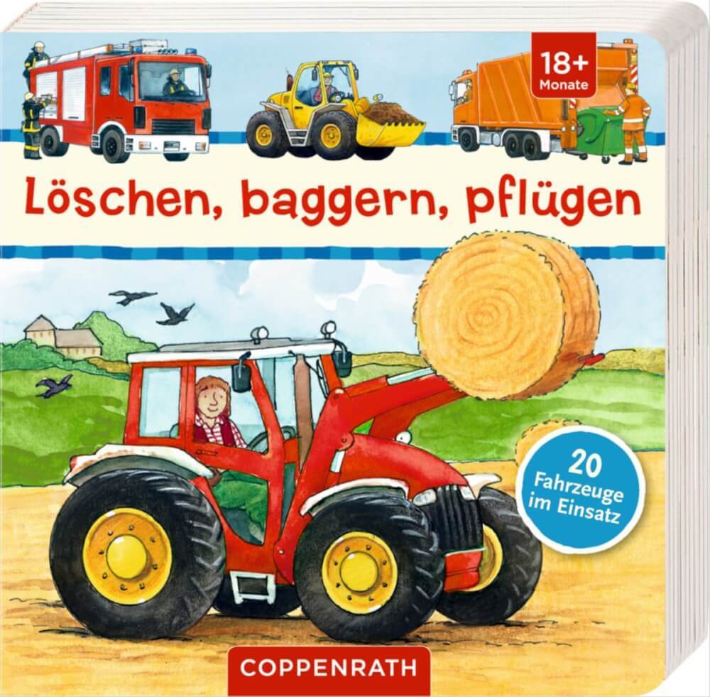 Löschen, Baggern, Pflügen: 20 Fahrzeuge Einsatz, Pappbilderbuch, 42