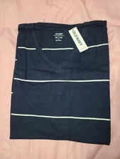 Old Navy V Neck T-shirt Ink Blue Stripe XL 