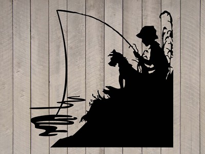 Little Boy Fishing with His Dog Vinyl Wall Sticker Decal (b)