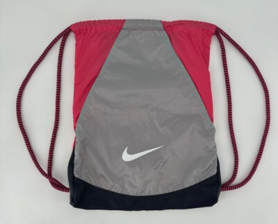 Nike Bag Backpack Pink Gray Drawstring Zip Outside Pocket Gym
