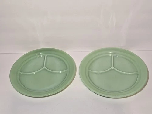 Vintage Fire King Jadeite Restaurant Ware 3 Part Divided Plates 9-5/8" Lot Of 2