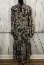 Anthropologie Hemant & Nandita Women's Size 14 Earth Tone Floral Silk Maxi Dress