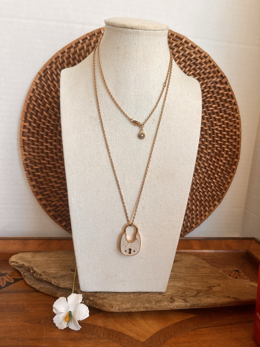 rose gold dress necklace Michael Kors Pave Lock Pendant 36” Adjustable 处理