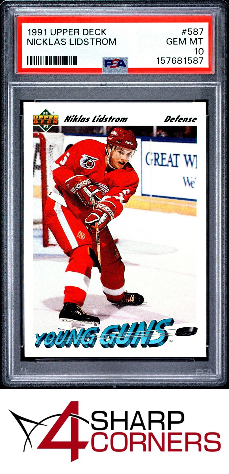 1991 UPPER DECK #587 NICKLAS LIDSTROM RC YOUNG GUNS HOF PSA 10