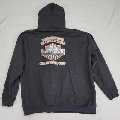 Harley-Davidson Mens XL Black Full Zip Hoodie Flame Sleeve Graphic