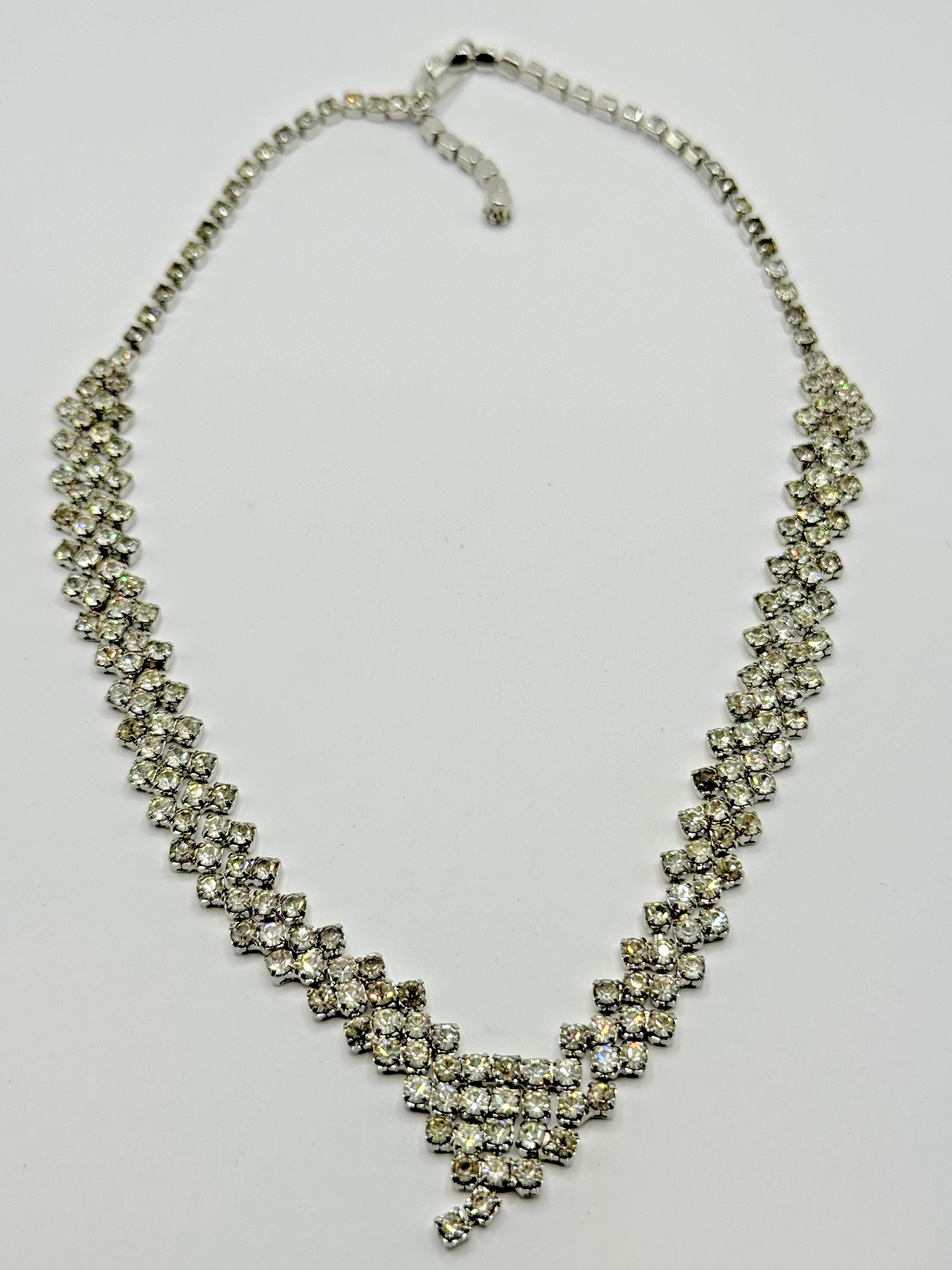 SPARKLY RHINESTONE STATEMENT NECKLACE SILVER TONE… - image 1