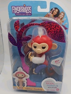 WowWee Fingerlings Glitter Monkey- Interactive Baby Pet (Red/White/Blue)-Liberty