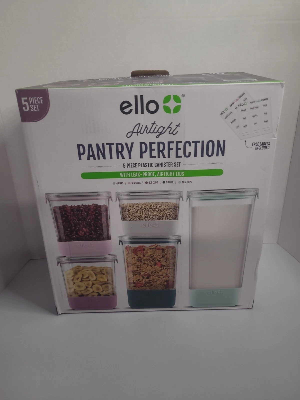 5 Piece Plastic Canister Set With Leak-Proof, Airtight Lids