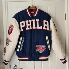Adults Primark NBA Philadelphia 76ers Varsity Bomber Jacket Size XS Faux Leather
