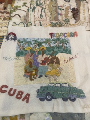Lot Vintage handbestickte Quiltplatten weltweit Reise Wahrzeichen 1980er-2000