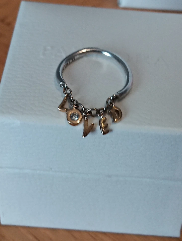 Authentic PANDORA Shine Loved Script Ring 167799CZ 52 - Image 3 of 4