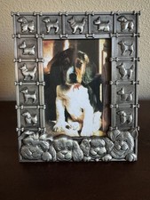 3 1/2  X 5  Pet Frame Silver Gray Metal Pet Themed Bordering Dog Puppy Smiling