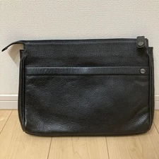 Borbonèse Leather Clutch Bag Made in Italy Black Men Women Used Glossy Stylish