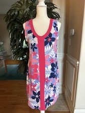    Anaclare Pink  Blue Floral Print Sleeveless Knit Beach Coverup Dress...