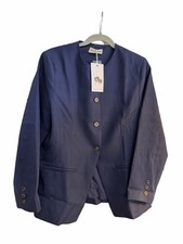 NEW Round Neck Slim Fit Lined Blazer career Long Sleeve Button L