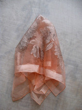 Woman's Delicate Sheer Scarf - 25 1/2" by 26 1/2" Pale Pink w Floral Outlines