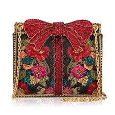 Mary Frances Gifted Crossbody Handbag Red Crimson Bow Bag Floral Black Purse NEW