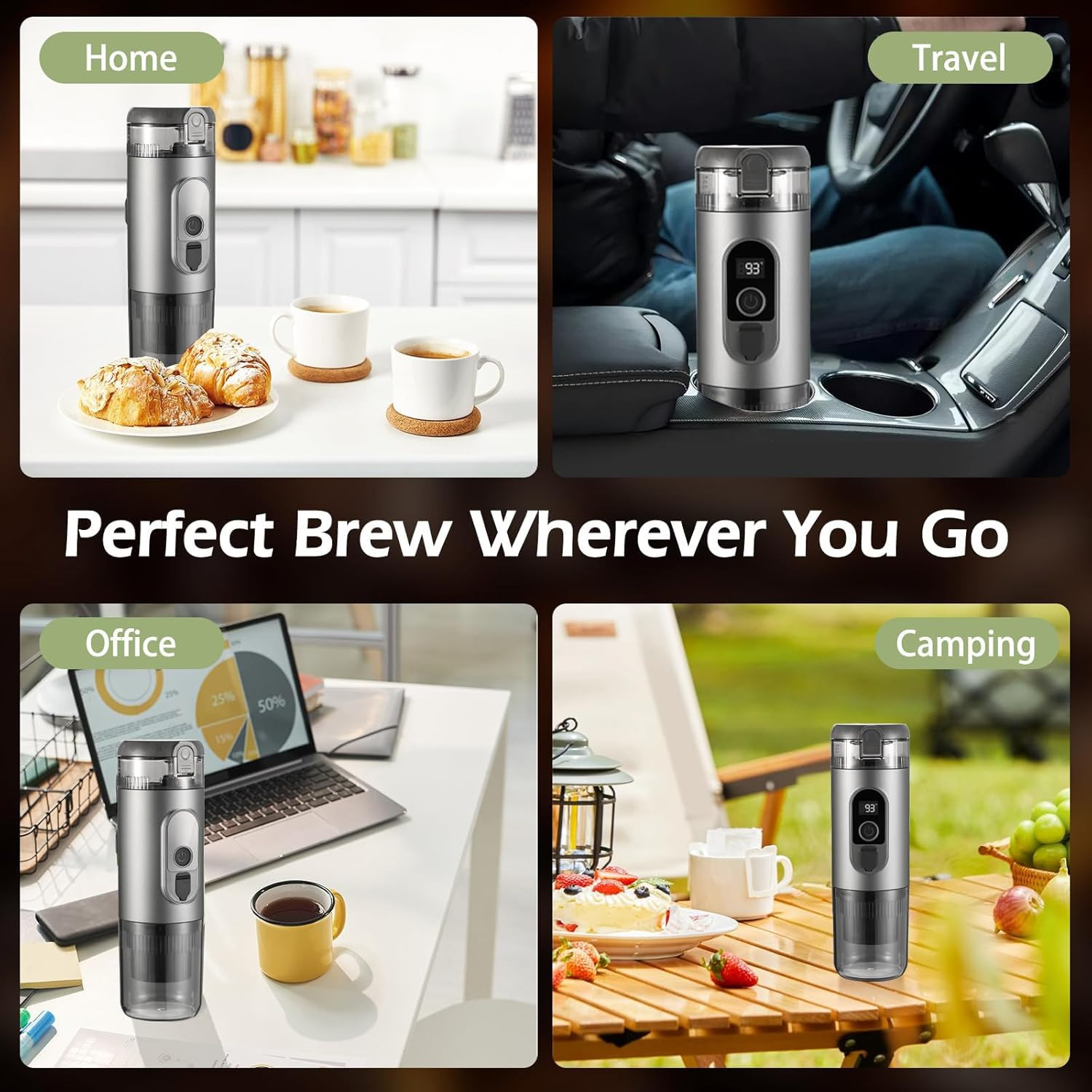 Compact Portable Electric Espresso Maker for Travel, Camping & Office - Grey
