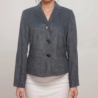 ESCADA Woll Blazer Jacke Kurz Dunkelgrau Karo Damen EU 38 IT 44 US 8 - Bild 1 von 4