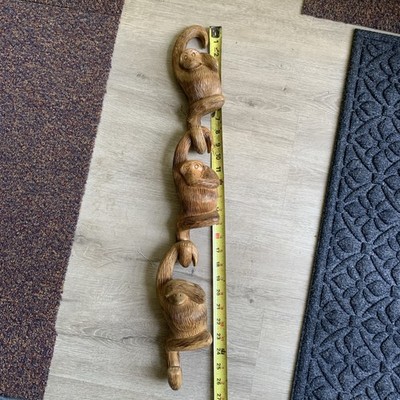 Vintage Carved Set Hanging Monkeys Hear No Evil See No Speak No  27  Wood