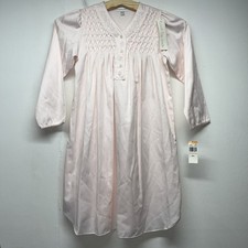 Miss Elaine NOS Deadstock Brushed Back Satin LS Smocked Embroidered Night Gown S
