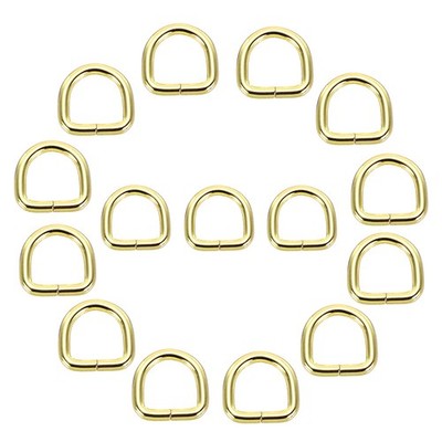 0.6x0.6'' Metal D Rings, Light Gold Welded Ring Buckles, 15Pcs