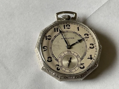 Hamilton model 912 #3,403861 - 17J adj 12s pocket watch 10 sided WGF  case